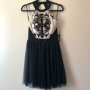 Black halter party dress